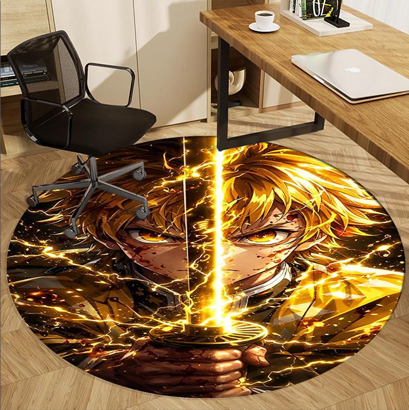 Demon Slayer Pattern Round Rug, Indoor/Outdoor Mat, for Picnic, Gameroom, Bedroom, Office, Living Room, Home Decor Carpet, Birthday Gift