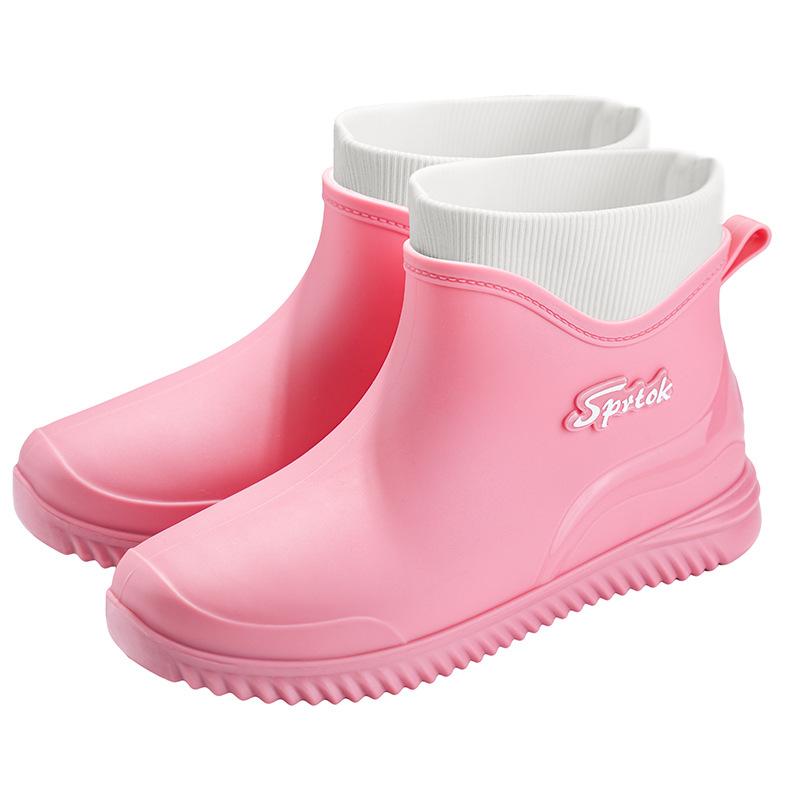 Fashion Short Tube Girls Rain Shoes Low Top Waterproof Shoes Kitchen Low Tube Rubber Shoes Car Wash Water Boots Plus Cotton Wool Rain Boots