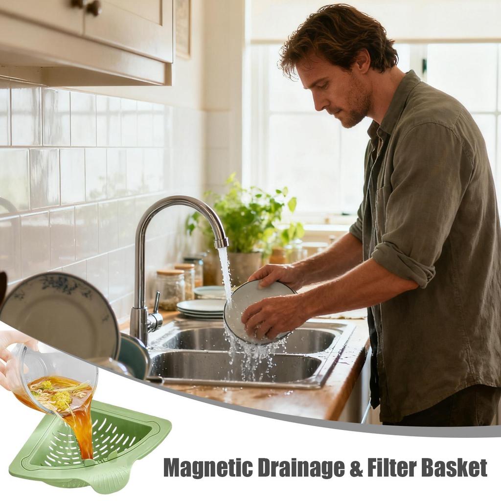 Kitchen Sink Strainer Basket Magnetic Corner Drainer Triangular Sink Food Catcher Basket Suction Cup Sink Filter Rack Tools