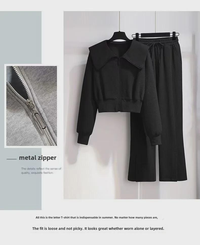 Женский комплект из двух предметов: Куртка с длинными рукавами и широкие брюки с высокой талией — идеальный вариант для повседневной моды на весну/осень