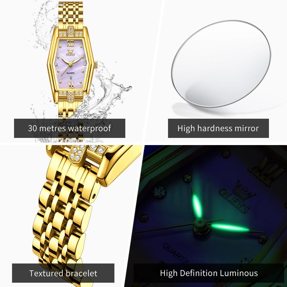 Элегантные женские часы Модные кварцевые часы Водонепроницаемые Светящиеся Наручные часы из нержавеющей стали Подарки