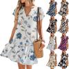 Women's Dresses Short Sleeve V-Neck Floral Printed Loose Casual Temperament Beach Dresses