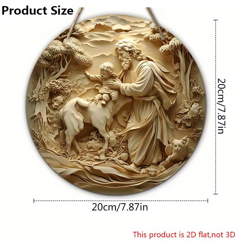 1 шт. Деревянная табличка с изображением Рождества Иисуса - эффект рельефа 2D, круглая настенная подвеска для декора церкви и дома, идеальное рождественское украшение, рождественский декор