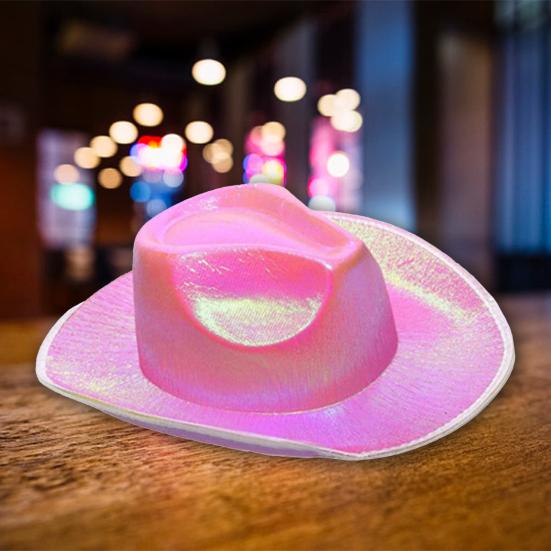 Women Party  Hat Bright Color Concave Top Wide Brim Glossy Surface Cosplay Dress-up Costume Dance Show Props Western Cowboy Hat Headwear