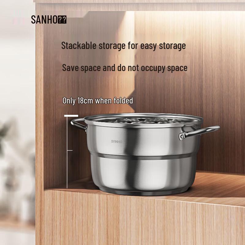 Sanhe 3-Layer 304 Stainless Steel Steamer Pot with Visible Lid, 28cm