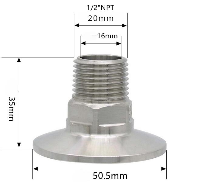 Шестигранник 1/4" 3/8" 1/2" 3/4" 1" 1-1/2" 2" NPT Наружная резьба x 0,5" 1,5" 2" Тройной зажим Соединительная труба Фитинг Нержавеющая сталь 304 316L Санитарный