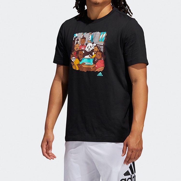 adidas Футболки Мужские Черные С Круглым Вырезом Умеренный Прямой Крой GN2702