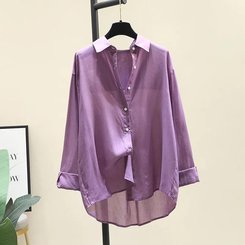 Однотонная тонкая рубашка женская весна/лето корейская версия с длинным рукавом одежда от солнца женская свободная повседневная топ