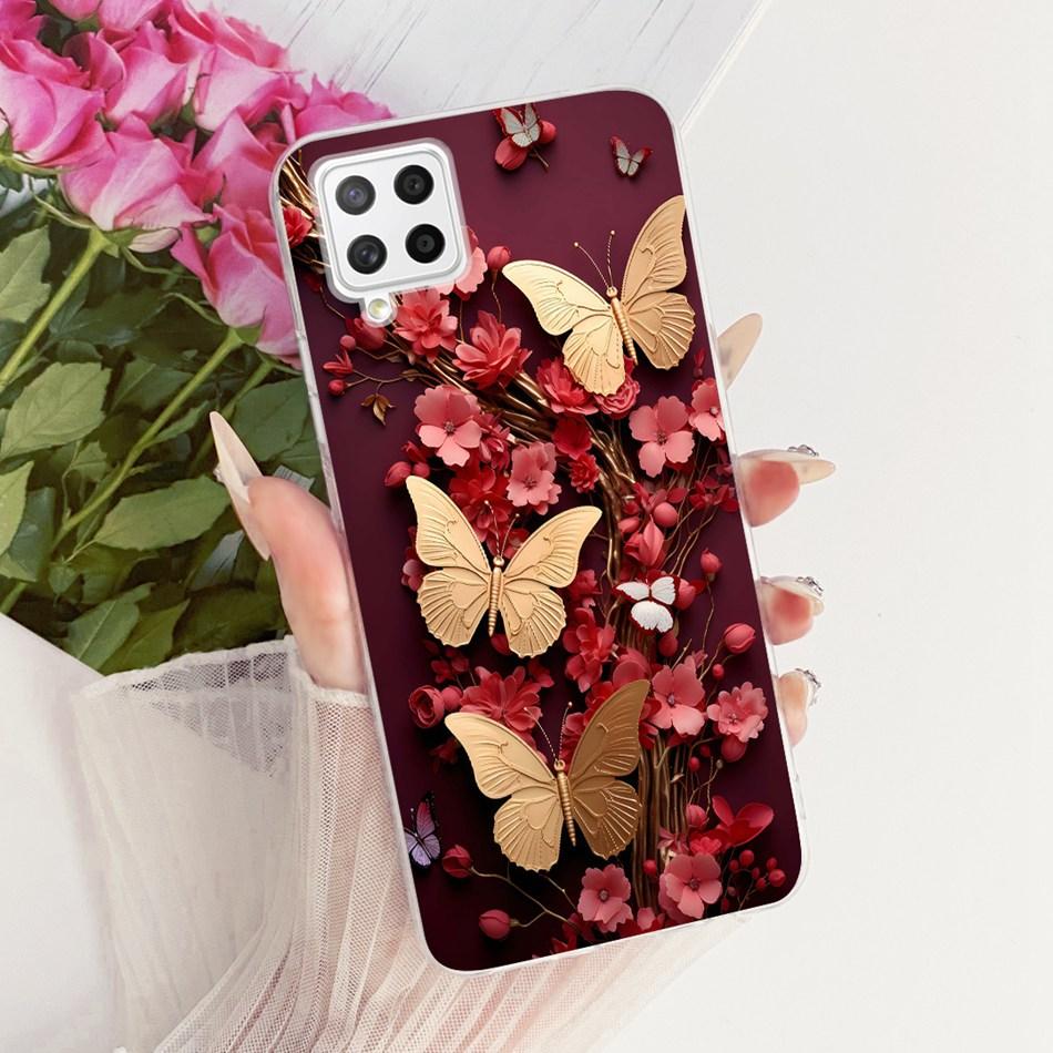 For Samsung Galaxy A22 4G A225F 5G A226B Cute Flower Butterfly Cat Painted Case For Samsung A22 Soft Silicone TPU Phone Cases
