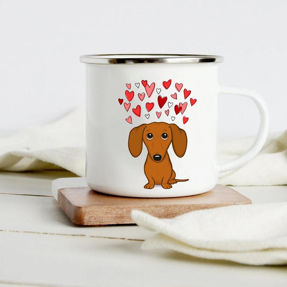Peace Love Dogs Print Креативные эмалевые кофейные кружки с изображением мультяшных такс Собачьи лапки для вечеринок Пиво Сок Молоко Чашки Подарки на день рождения другу