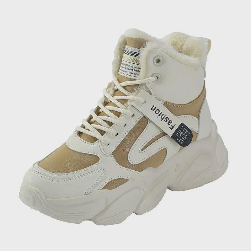 A09 Женские высокие бархатные туфли для папы - зимняя версия 2025 года, теплая хлопковая спортивная обувь в корейском стиле для студентов