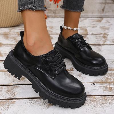 Внешняя торговля новый британский стиль повседневные туфли на платформе с большой головкой женские трансграничные туфли на шнуровке на платформе с низким верхом маленькие кожаные туфли