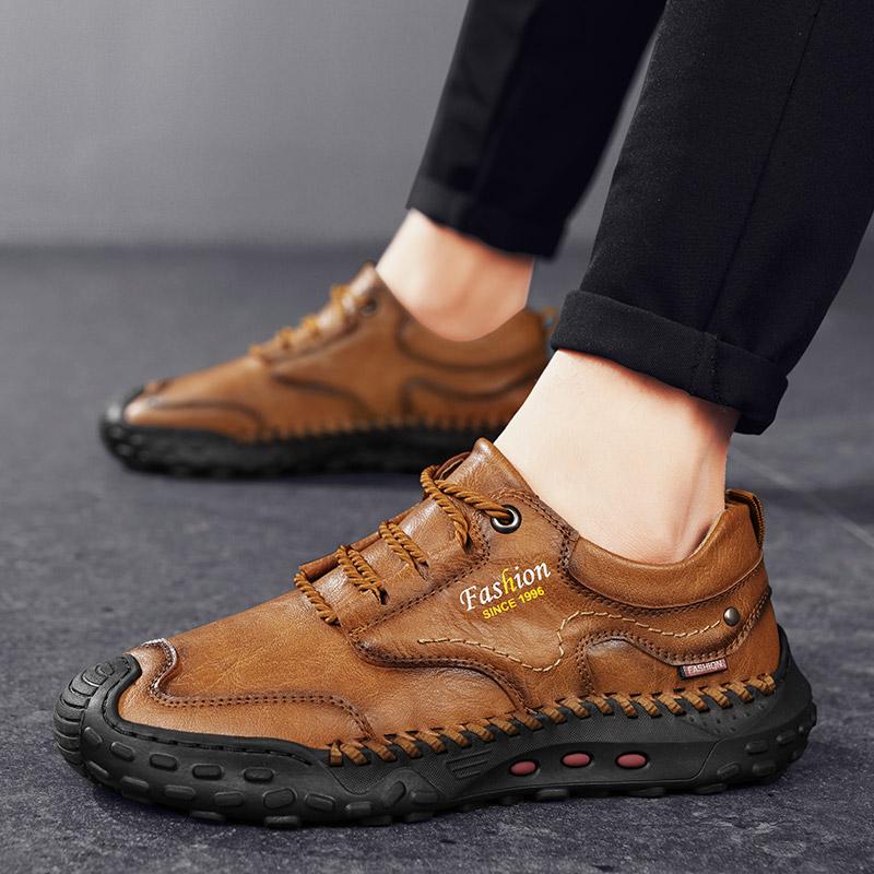Модная мужская кожаная повседневная обувь, дышащая обувь ручной работы, мягкая рабочая обувь с низким верхом, кожаные ботильоны