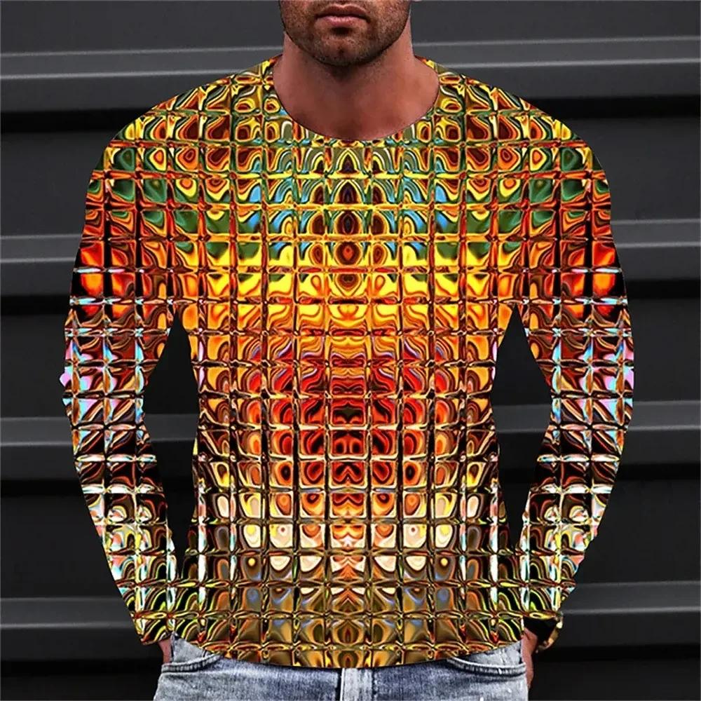 New Men's T-shirt Pattern Gradient Round Neck Clothing 3D Printing Outdoor Daily Long Sleeved Fashion Designer Retro Plus Size C