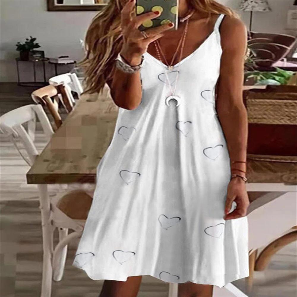 Summer Trend New Women's Sexy V-neck Loose Printed Suspender Dress