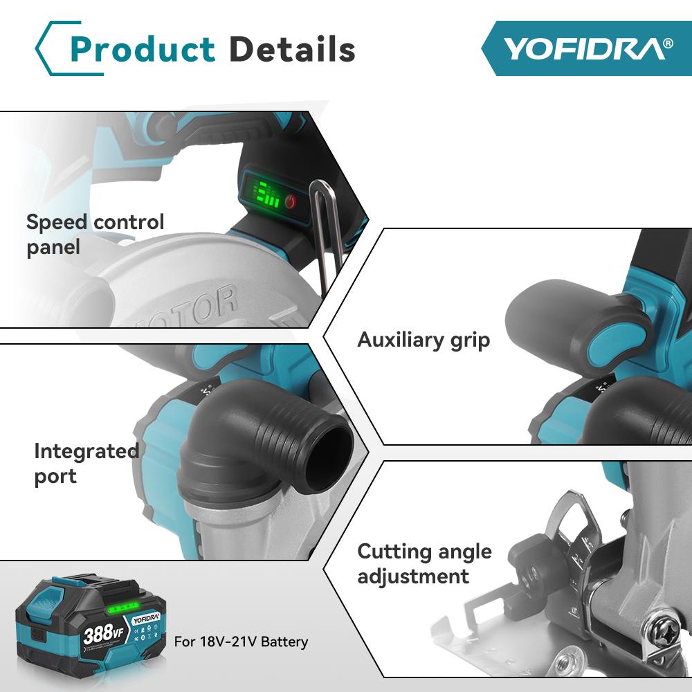 Yofidra 6-дюймовая бесщеточная электрическая циркулярная пила с цифровым дисплеем, цепная пила, многофункциональный режущий инструмент для аккумулятора Makita 18 В, штифтовое крепление