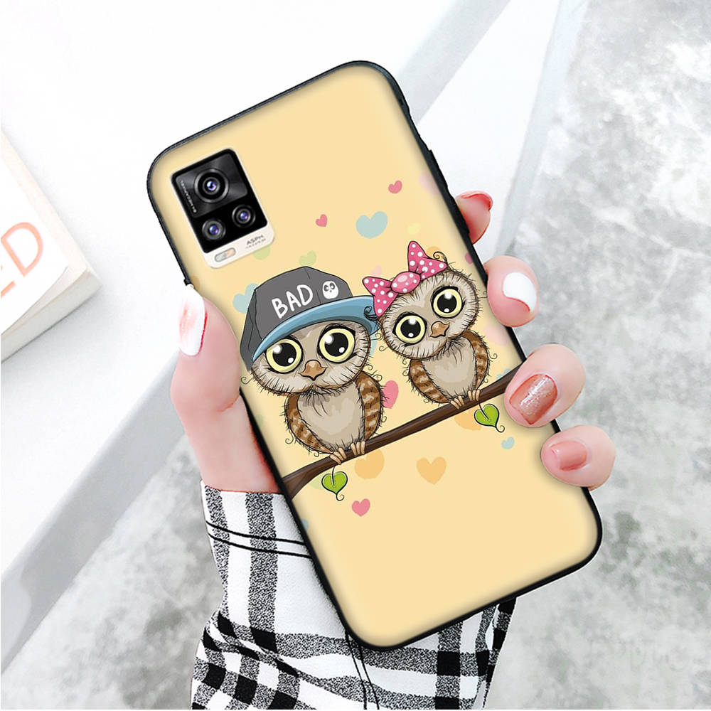 Black Case for Xiaomi Redmi 13C Note 9 iPhone XR 7 8 14 15 11 12 13 X XS Pro Max Samsung A25 S23 S24 FE Ultra Plus Cute Owl