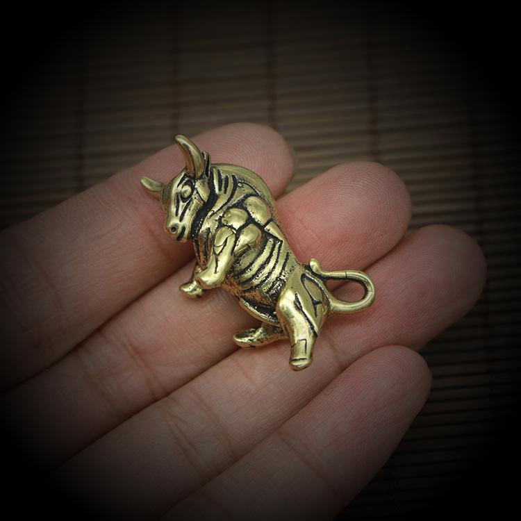 Handmade Brass Bull Pendant Keychain & Mini Desktop Ornament