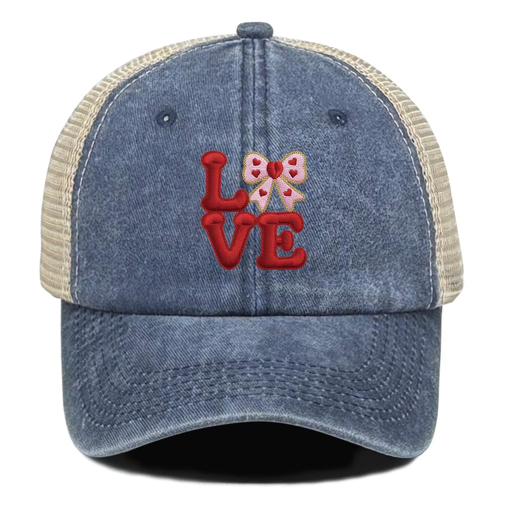 D LOVE Bowknot Heart Printed Baseball Hat Adjustable Simple Hip Hop All Season Cap For Unisex Women Street Style Hiking