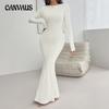 Women's Autumn and Winter Sexy Slim Round Neck Solid Color Long Sleeve Dresses