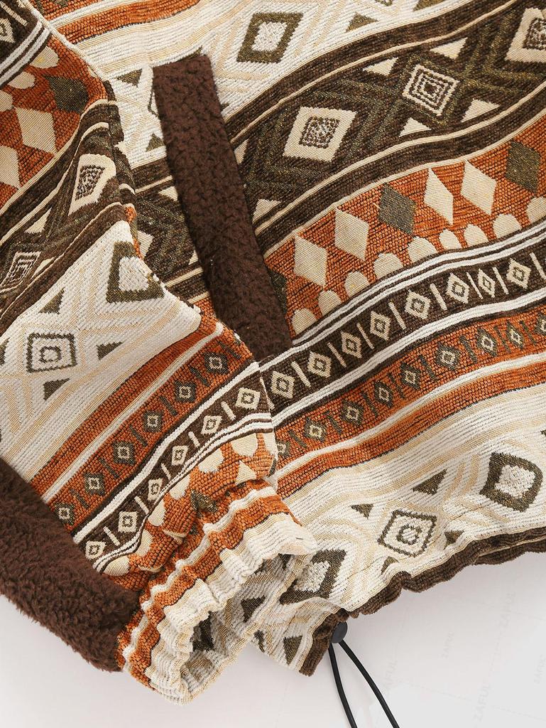 ZAFUL Мужская куртка из флиса с этническим ацтекским геометрическим принтом, застежкой-молнией и воротником-стойкой