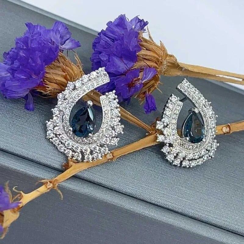 Женские серьги SACEGEMS, стерлинговое серебро 925 пробы, 5*7 мм, серьги-гвоздики с натуральным лондонским синим топазом, ювелирные изделия для свадебной вечеринки