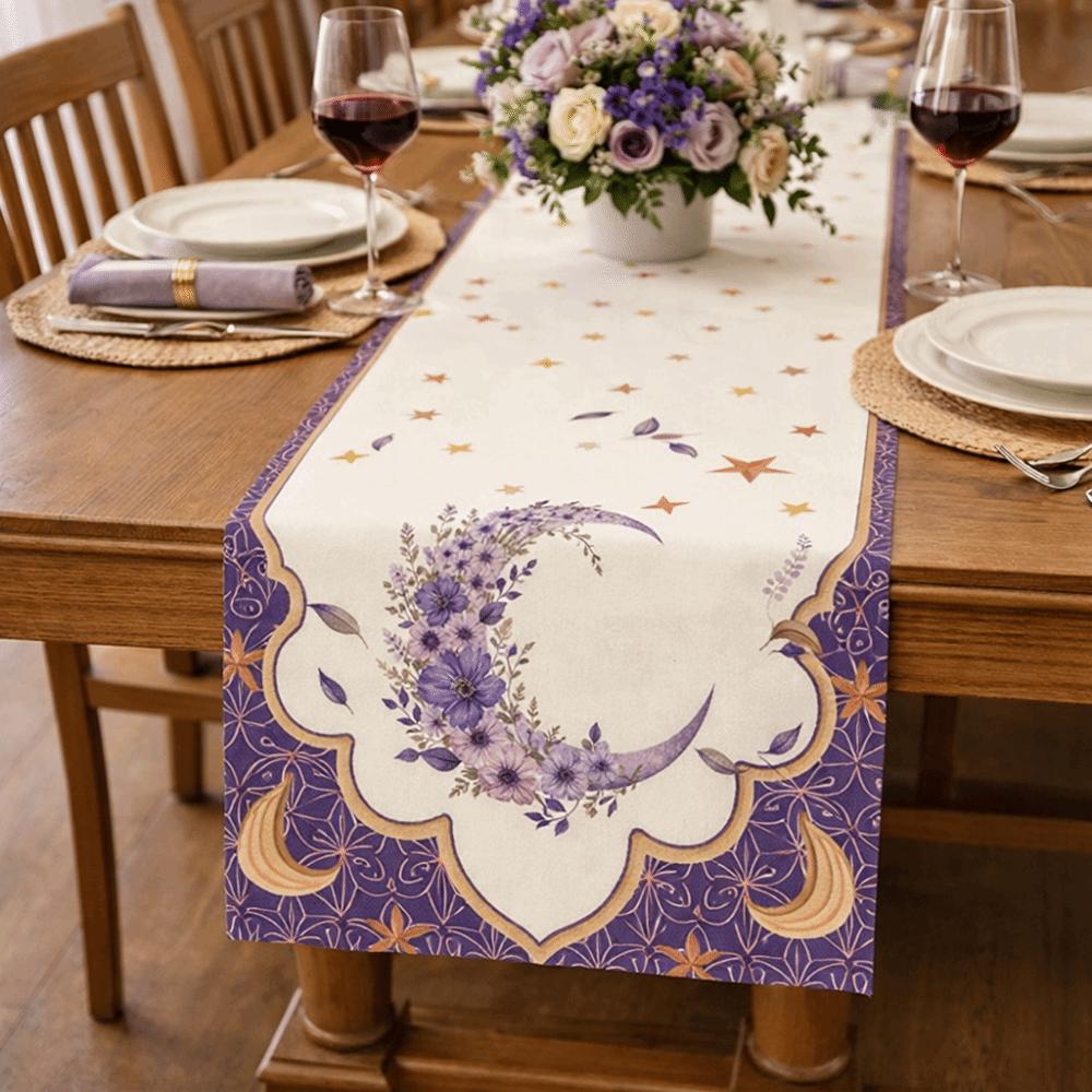 Vintage Moon Star Table Runner Washable Dinner Table Cloth Ramadan Table Runner Kitchen