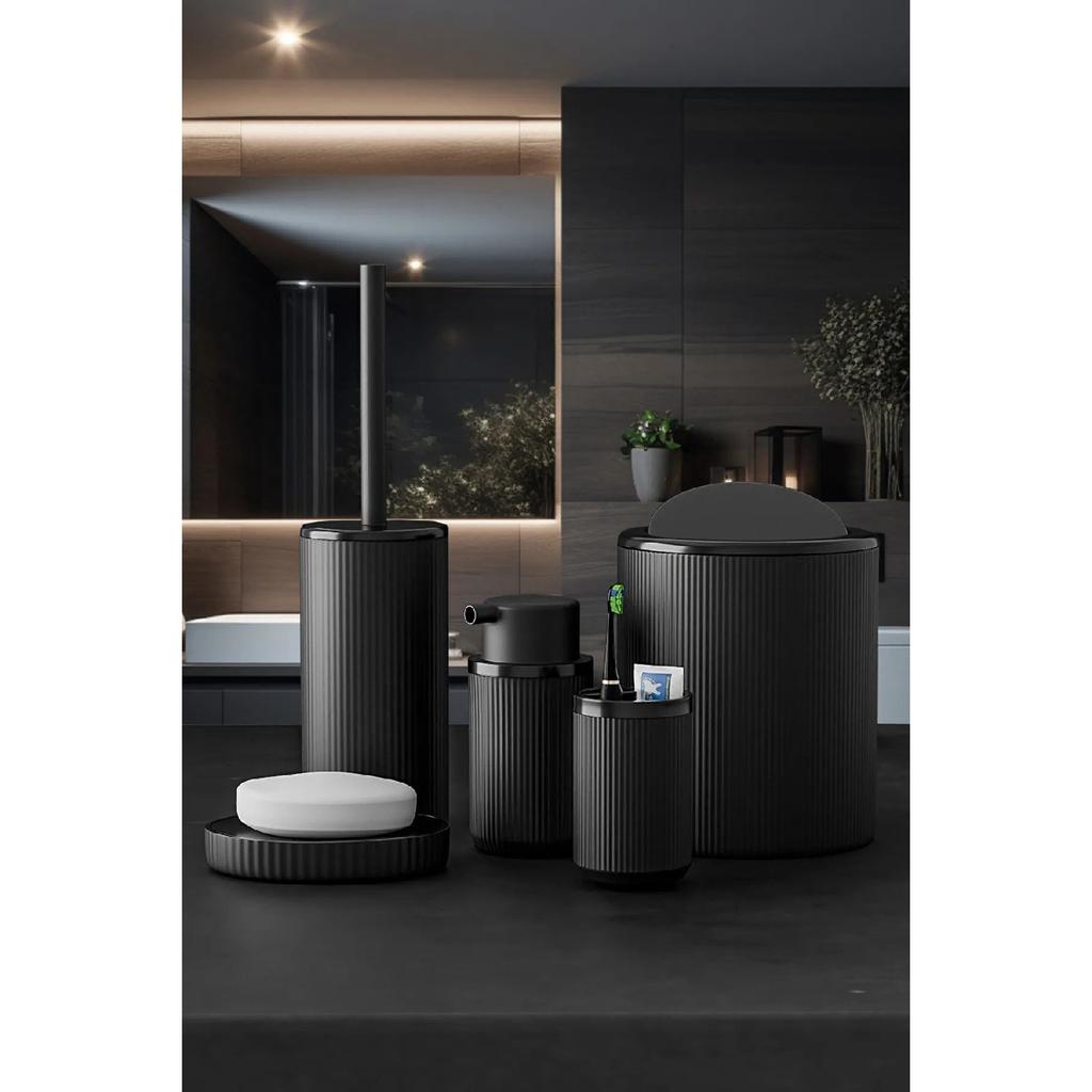 Auaro, набор из 5 круглых предметов для ванной комнаты, покрытый бамбуком в белые полоски