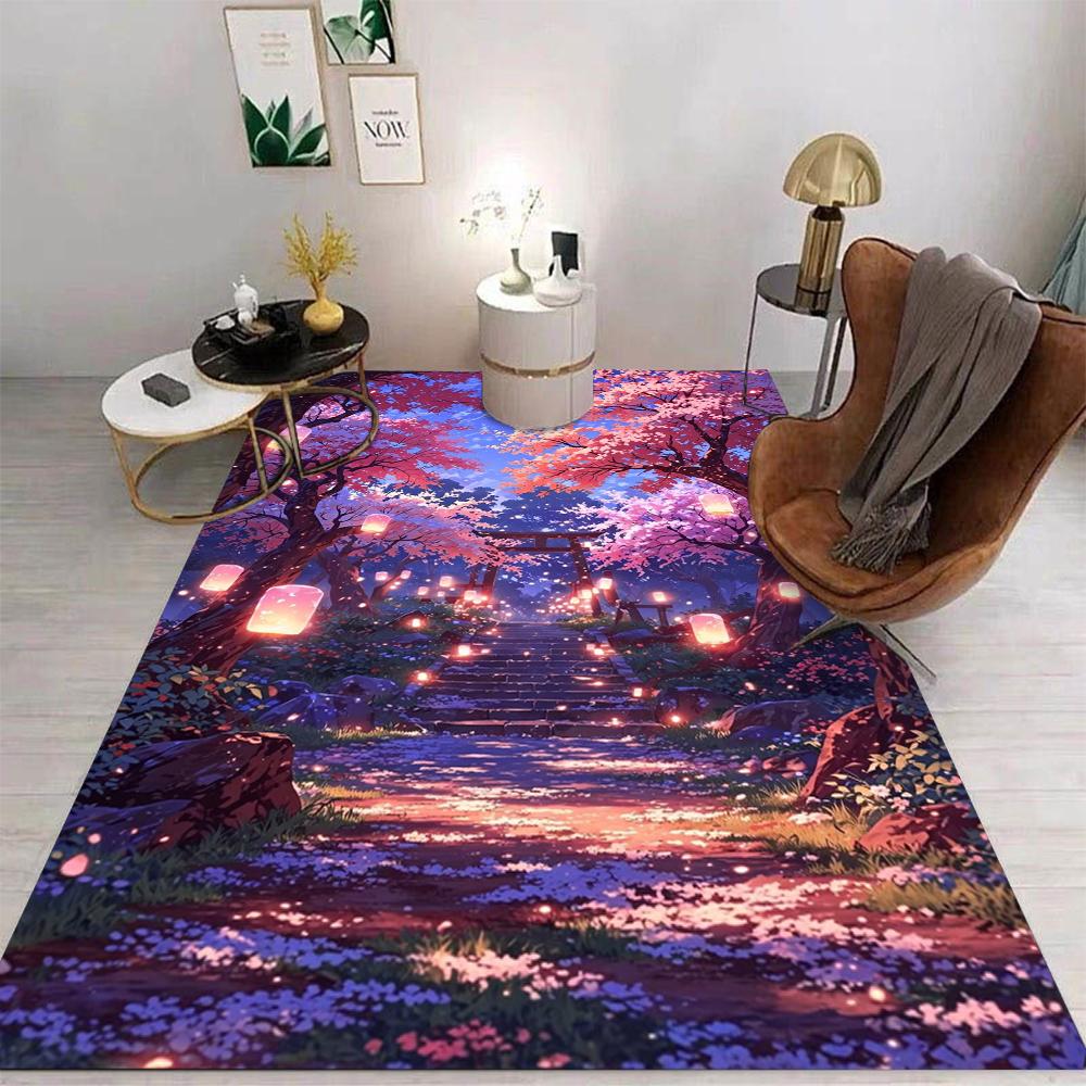 Night View Carpet Cartoon Living Room Bedroom Kitchen Sofa Table Balcony Rug Non-slip Washable Mat Exquisite Ornaments