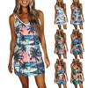 Женское модное повседневное летнее платье с принтом без рукавов и ремешками спереди с V-образным вырезом и карманами