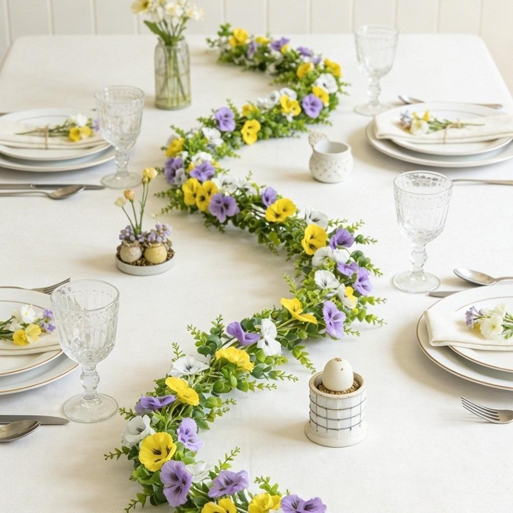 UV Resistant Artificial Pansy Vines Flexible Fake Flower Vines Eucalyptus Leaf Garland  Home Mantle