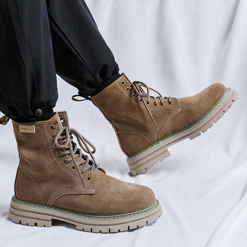 Новые ботинки Tooling Мужские осенне-зимние ботинки из ревеня Британский стиль Пара Желтый бархат Ботинки Мартина 8668-W