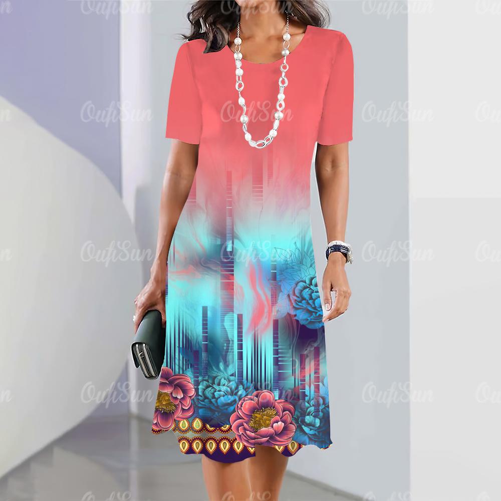 Женские платья 2024 Летние женские платья Винтажные принты Платья для путешествий Элегантная повседневная свободная блузка с коротким рукавом Y2k