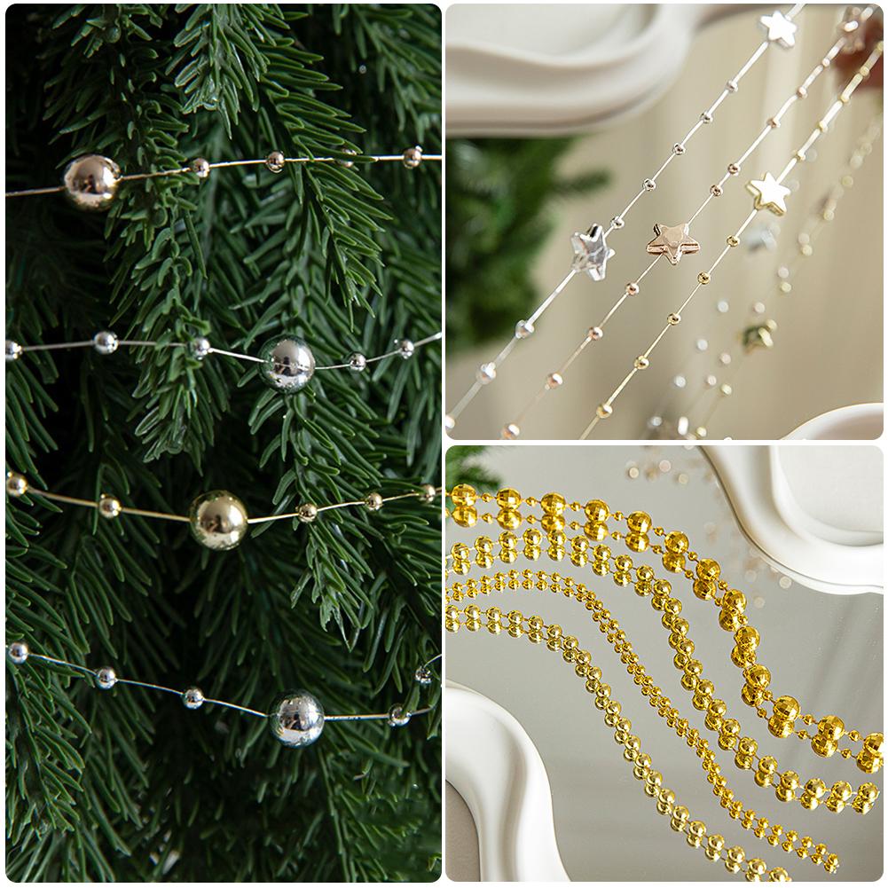 5M/10M Christmas Tree Pearl String Imitation Pearl Beads Chain Metallic Gold Bead Wire Trim for DIY Garland Wedding Party Decor