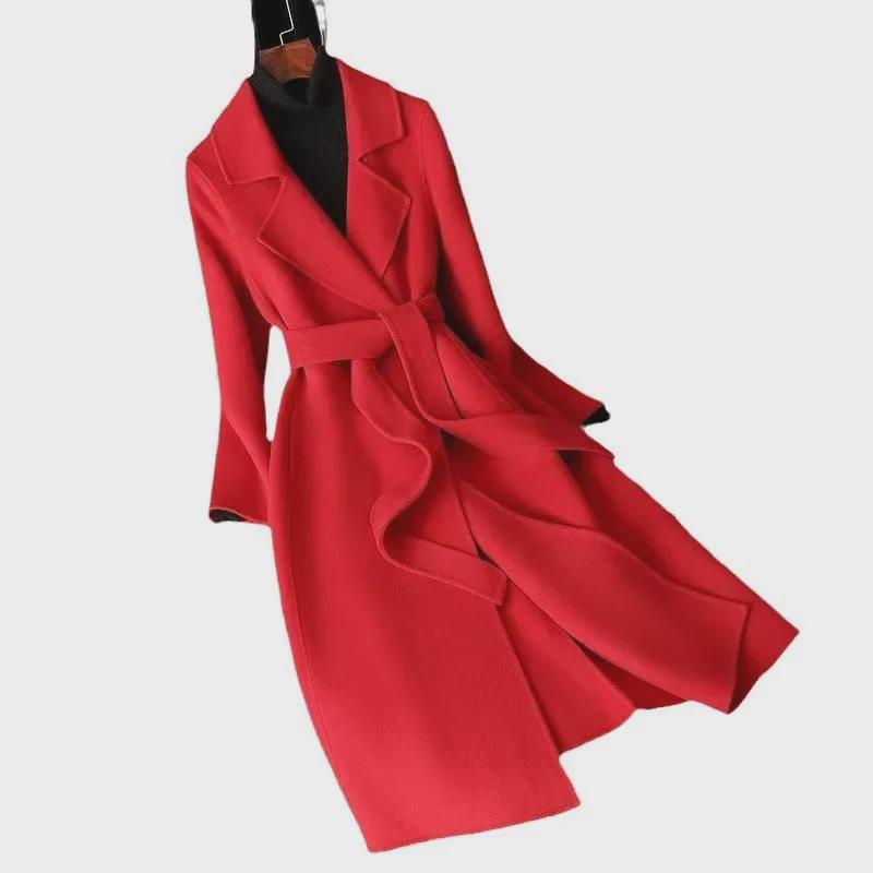 "2024 Trendy Women's Slim Double-Sided Wool Belt Coat for Autumn/Winter"