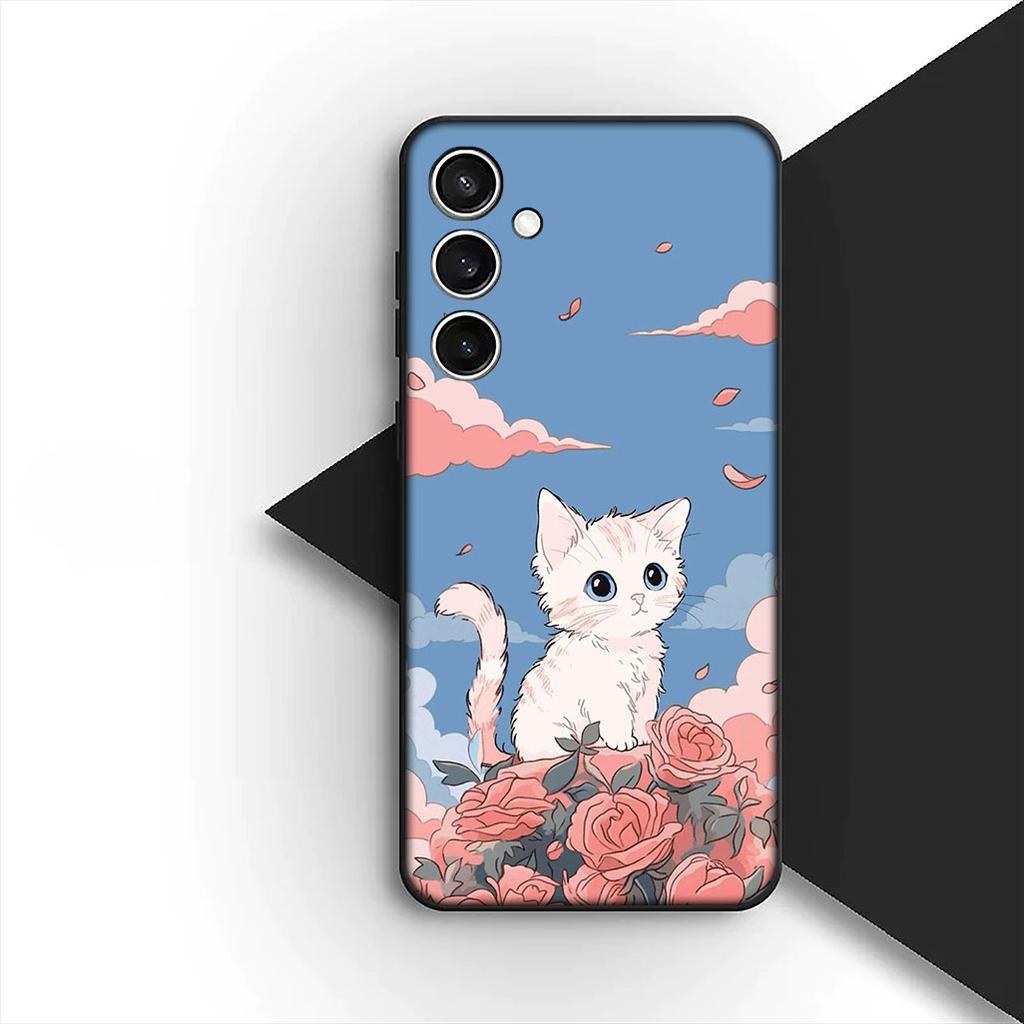 Soft Cover for Samsung Galaxy S20 S22 S21 FE Ultra Plus A07 A17 A15 A16 A25 A57 A37 Casing Phone Case Comics Cat Meow Lovely