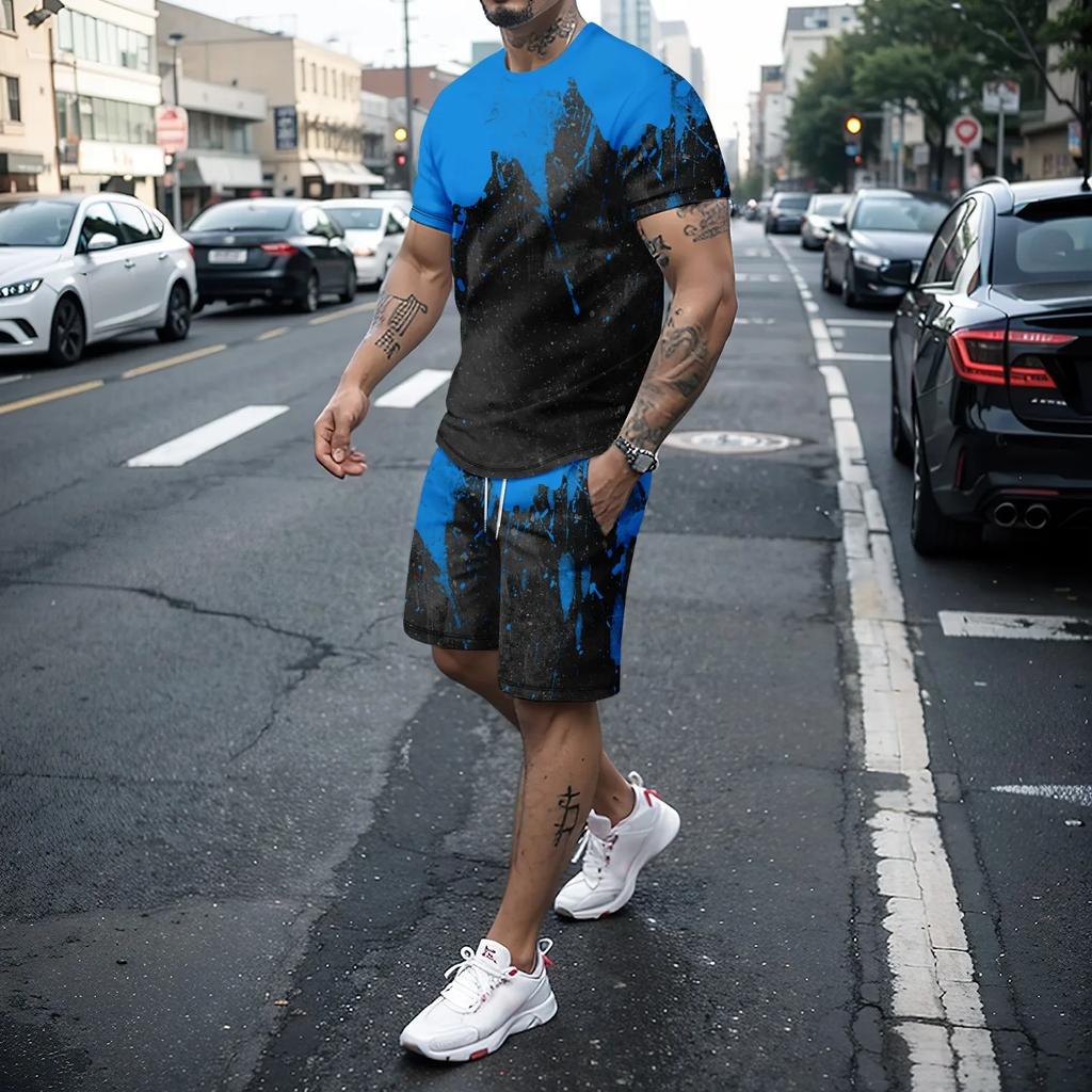 Новый комплект из футболки и шорт с короткими рукавами и 3D принтом, повседневная и молодежная качественная летняя уличная одежда для отдыха.
