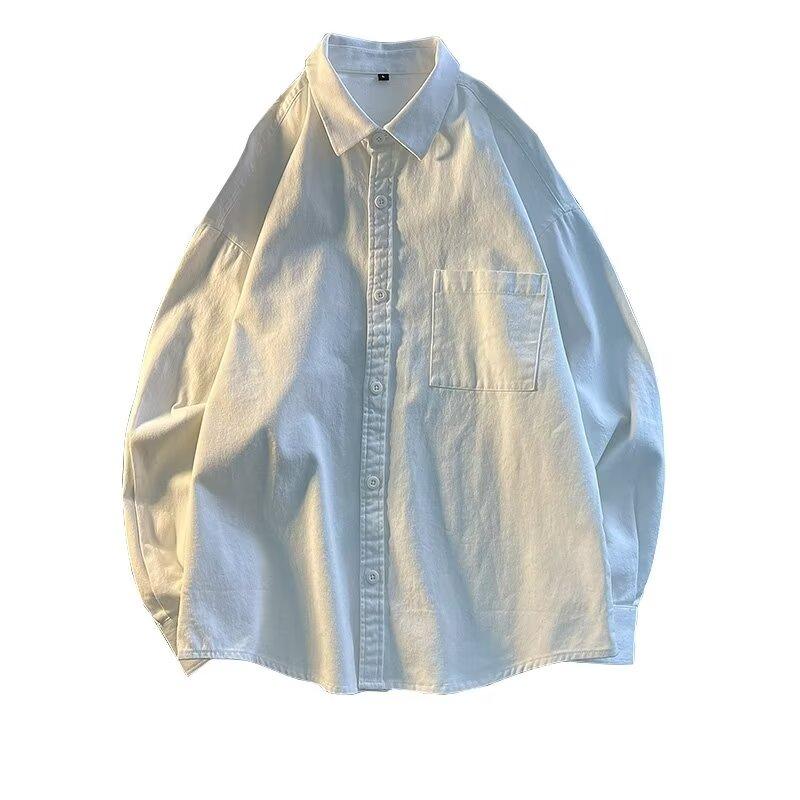 Однотонная рубашка с длинными рукавами, повседневная свободная рубашка, мужская летняя трендовая универсальная повседневная куртка