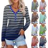 Ladies' Fashionable Casual Long Sleeved Striped Printed V-neck Button Top