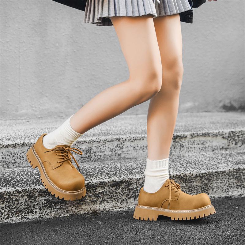 British Retro Round Head Derby Shoes Men's Tooling Leather Shoes Platform Heightening Big Head Shoes Tide 1035-X