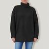 Women's Solid Color High Neck Long Sleeved Knitted Sweater Top Loose Sweater