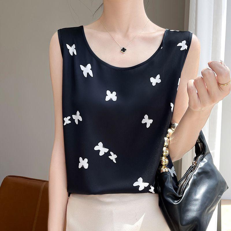 Женская атласная майка, новая свободная летняя безрукавка с круглым вырезом и принтом уксуса для костюма