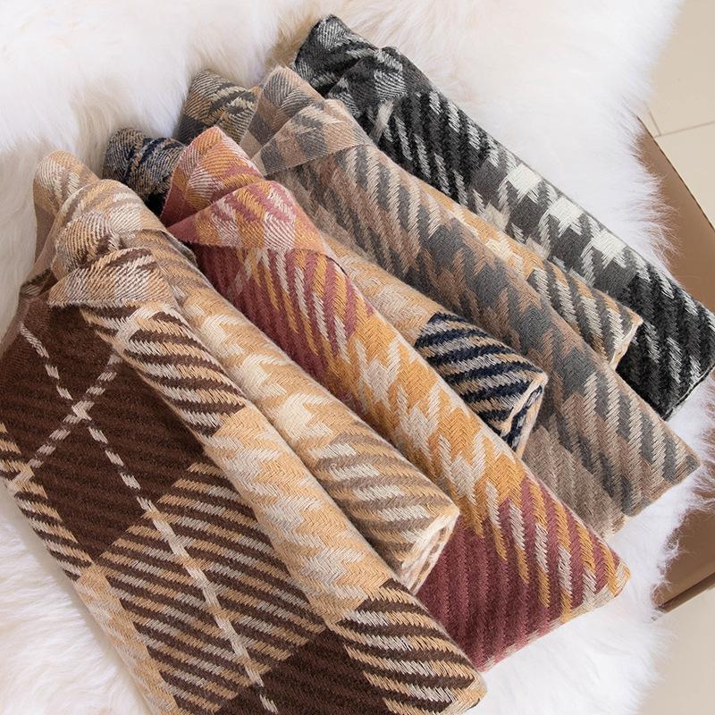 Autumn and Winter Scarf for Women Versatile Korean Style Plaid Warm Simple Couple Women's Scarf Student Men's Cold Proof Shawl In Winter