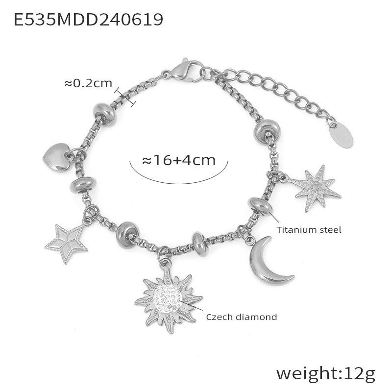 F.I.N.S Heart Cross Star Moon Multi Pendant Titanium Steel Bracelet For Women 18k Gold Plated Shiny Zircon Women's Charm Jewelry