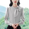 Bow Satin Shirt for Women's Spring Clothes New Style Mother Commuting Professional Slim Shirt Trend