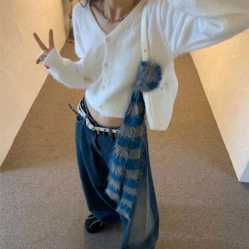 Fashion Striped Scarf for Winter Autumn Knitted Thin Neck Scarf for Women Outfit All Matching Casual Formal Long Scarf