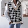 Women's Autumn and Winter V-neck Chibi Check Casual Loose Knitted Sweater Vest