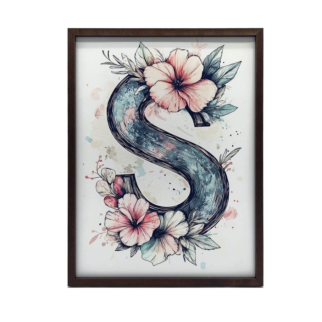 Plakat Z Literą S Wśród Kolorowych Kwiatów Plakat Z Literą S Wśród Kolorowych Kwiatów, 50X70 Cm, Rama Drewniana Jasny Dąb, Papier Matowy 230 Gsm