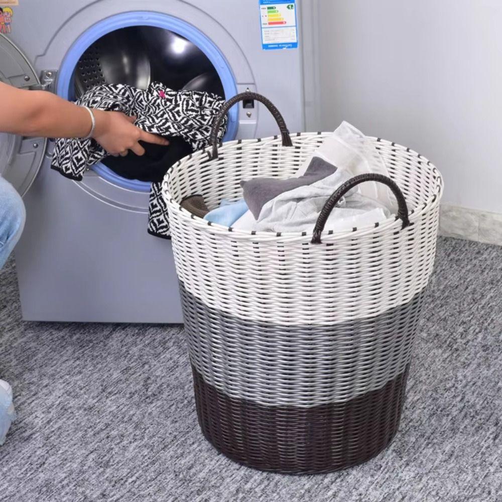 Rattan-Style Laundry Basket Foldable Dirty Clothes Basket Portable Wicker Baskets