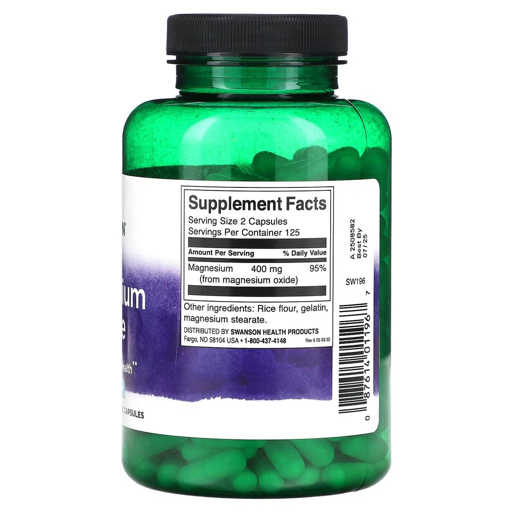 Magnesium Oxide, 250 Capsules (200Mg Per Capsule)